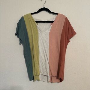 Entro Boutique Multi-Color Asymmetrical Short Sleeve T-Shirt